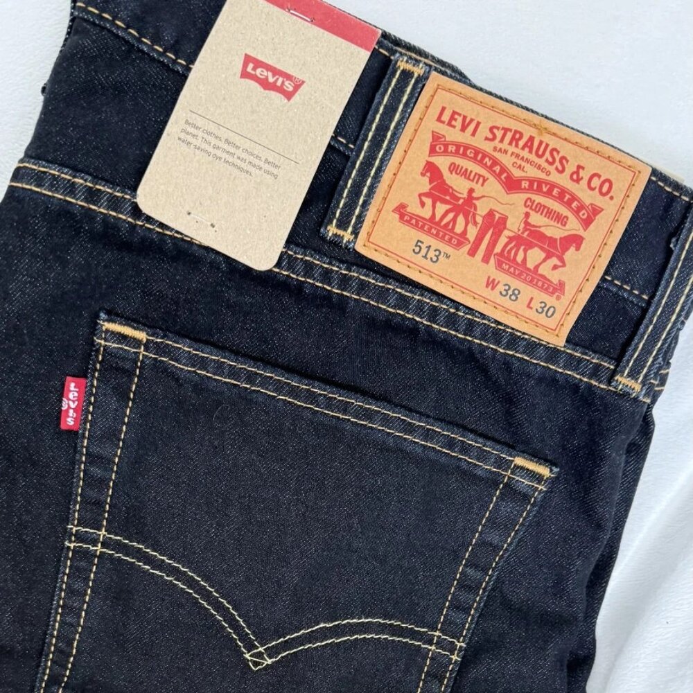 Levi's 513 Slim Straight Jeans Mens 38x30 Bastion Dark Wash Denim - Picture 2 of 8